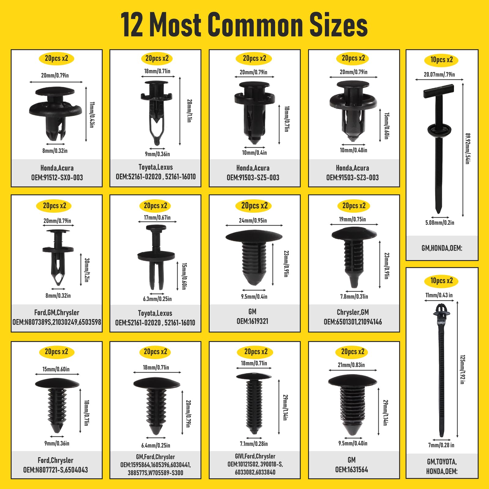 2 Sets 260PCS Car Bumper Retainer Clips Kit Auto Plastic Rivets Push Fasteners