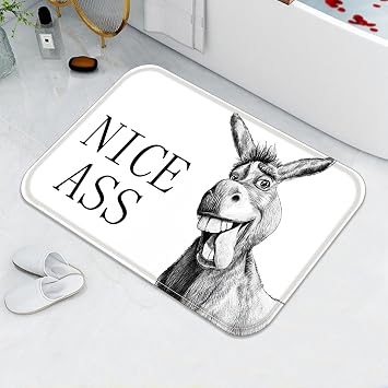 Funny Donkey Bathroom Rugs Mat Rustic Farmhouse Bath Rug Black and White Fun Cute Animal Wildlife Water Absorbent Non Slip Washable Memory Foam Bath Mats for Bathroom Decor 32 x 16 in