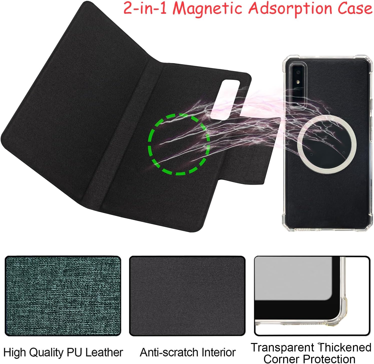 2in1 Magnetic Detachable Flip Case for Onyx Boox Palma2 (2024 Released) TPU Transparent Cover with Auto Sleep/Wake, Magnetic Closure Buckle (Cloth Sage Green)