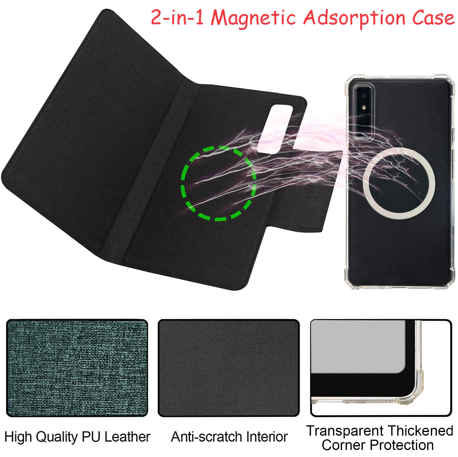 2in1 Magnetic Detachable Flip Case for Onyx Boox Palma2 (2024 Released) TPU Transparent Cover with Auto Sleep/Wake, Magnetic Closure Buckle (Cloth Sage Green) — view 4