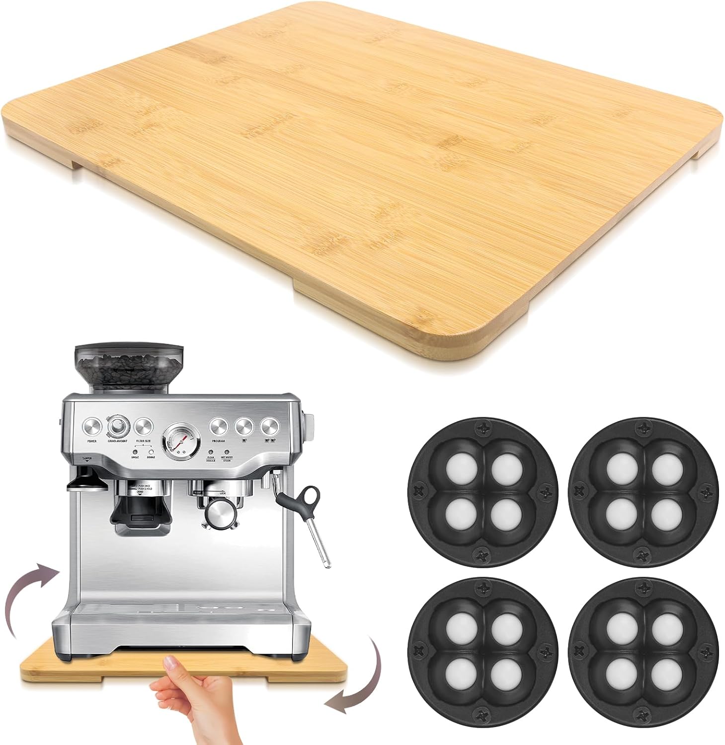 360° Rolling Tray Bamboo Appliance Slider for Kitchen Appliances, for Breville Espresso Machine Accessories, Sliding Tray for Coffee Maker Appliances Mat Easily from Under The Cabinet Natural13"×15.7"