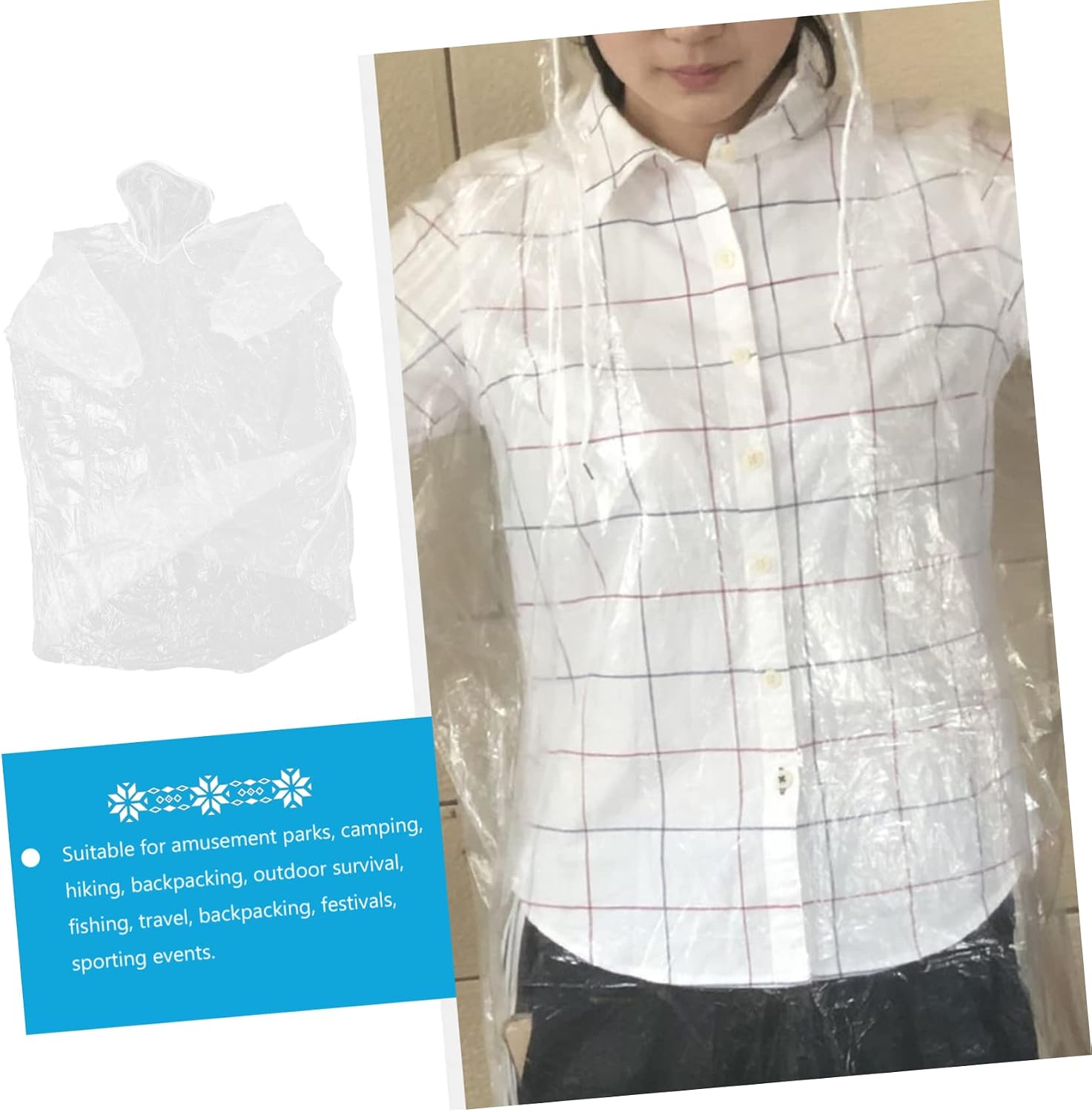 10pcs Disposable Rain Poncho Hood for Adults and Teenagers Thickened Pe Material Windproof Camping and Outdoor Activities