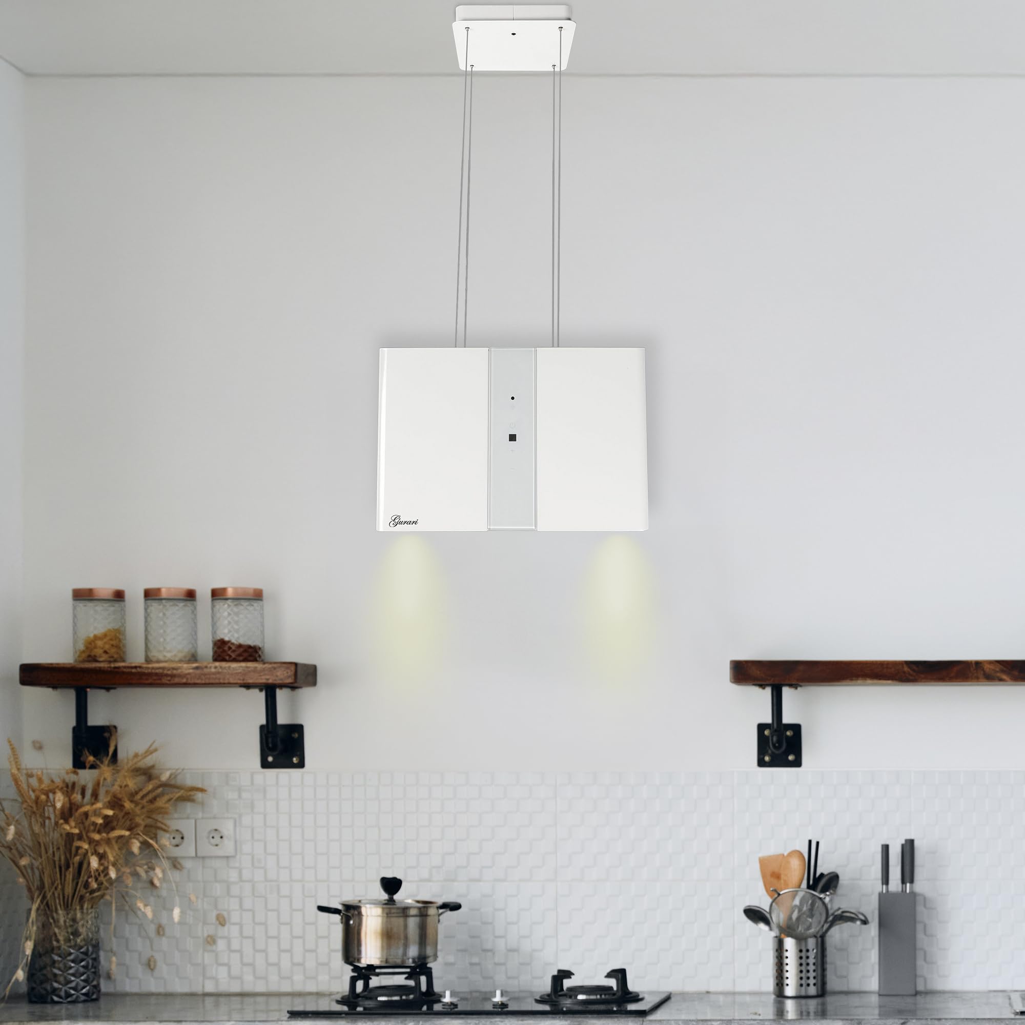 GURARI Inselhaube Umluft GCH I 331 45 WH PRIME 1000 m³/h LED Touch-Steuerung Fernbedienung Timer 45 cm Weiß
