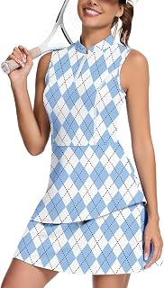 Tennis Dress for Women Golf Dresses with Built in Shorts and Pockets Zip Up Sleeveless Athletic Workout Dress