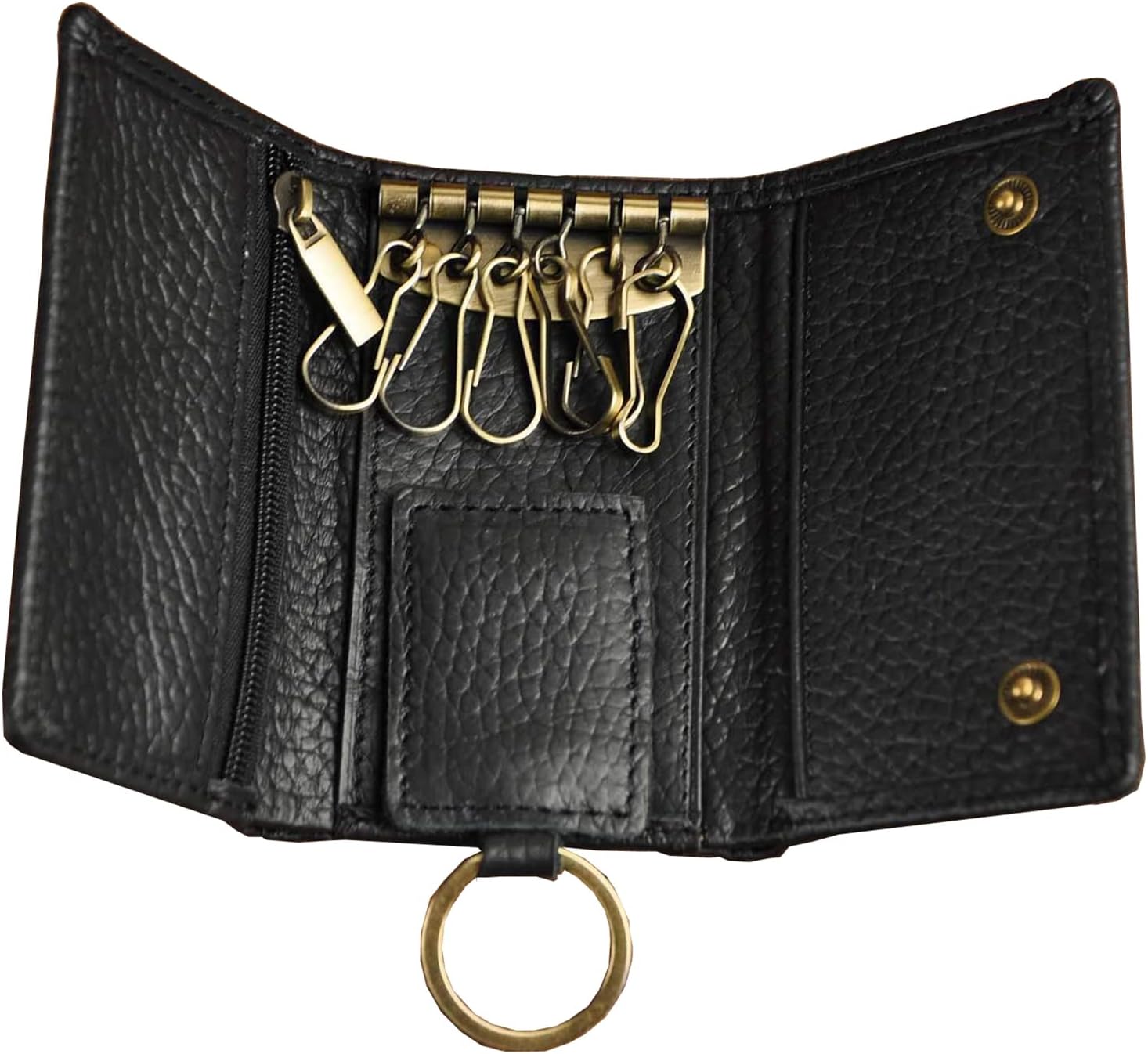 Le'aokuu Mens Genuine Leather Car Key Case Loop Hook Coin Case Cover Wallet Snap