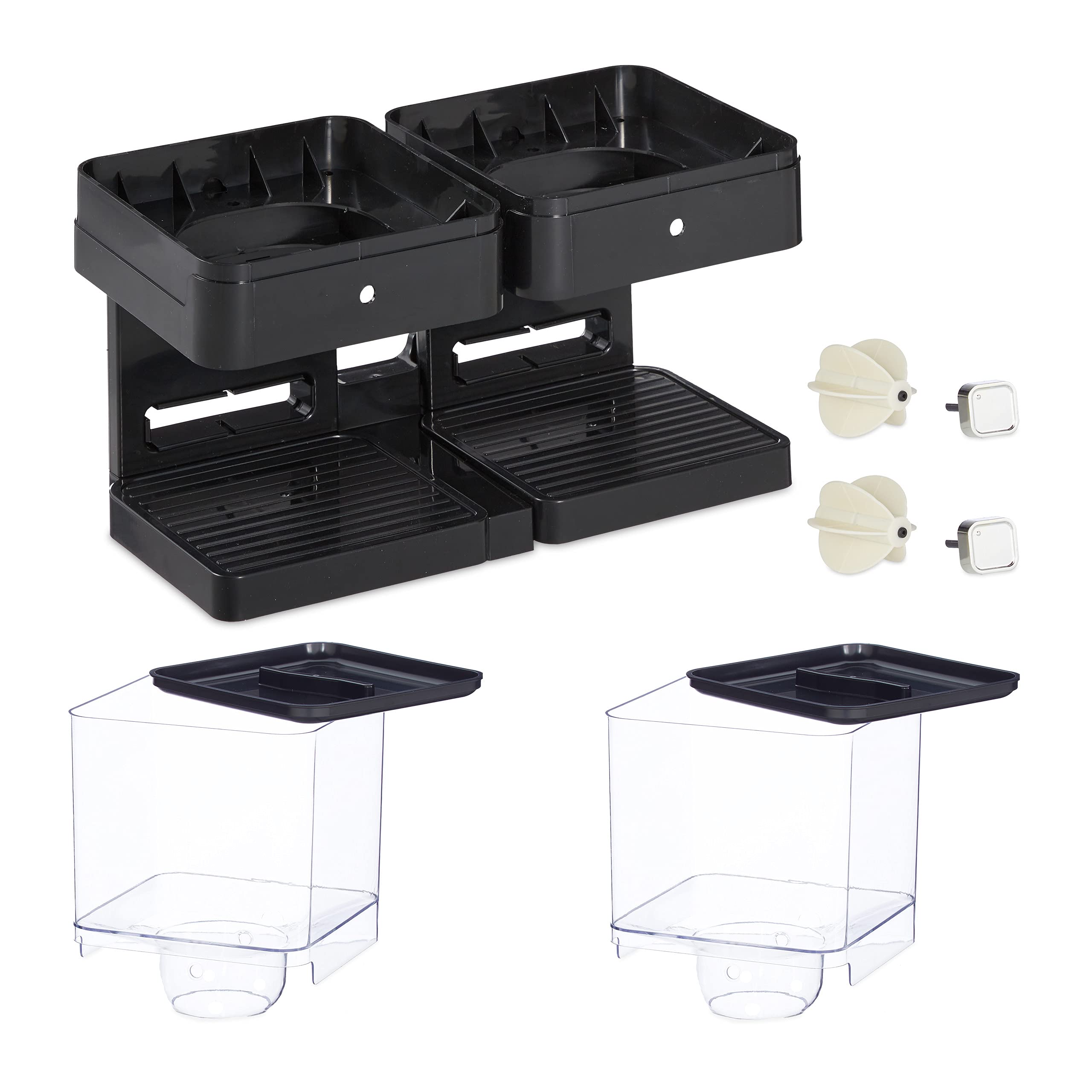 Relaxdays Dispenser Cereali Doppio, Distributore per i Corn Flakes, i Cioccolatini e i Dolcetti, in Plastica, Nero