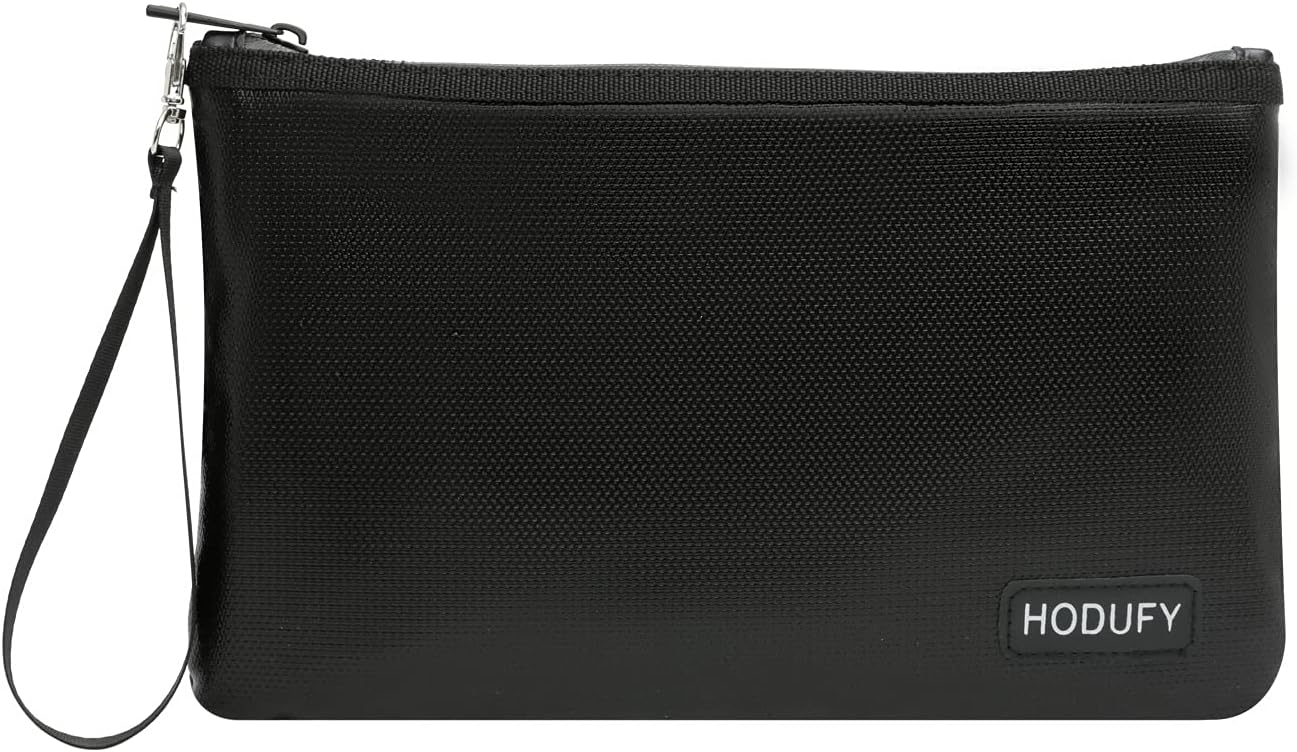 Hodufy Fireproof Document Bag, Black, 10.5" x 6.9", Fireproof & Waterproof, Zipper Closure, Suitable for A5 Documents, Bank Inventory, Passport