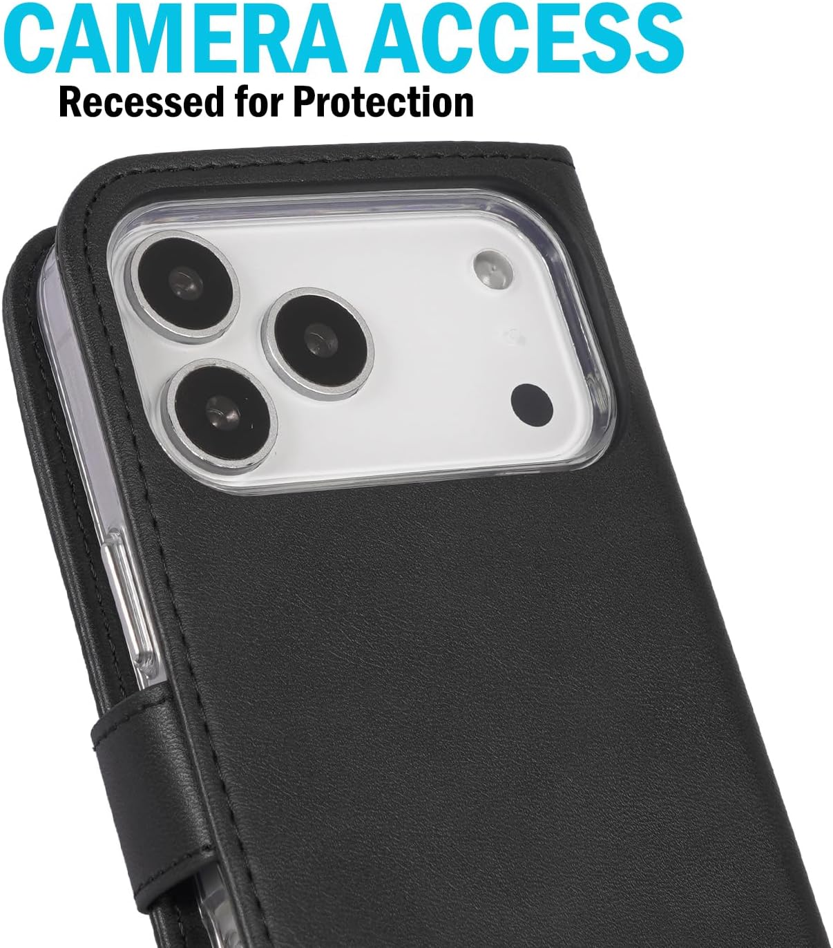 Nakedcellphone Case and Wallet Combo for iPhone 17 Pro Max, Clear Cover (Compatible with MagSafe) and Magnetic Folio RFID Credit Card Holder - Black Leather - Image 8