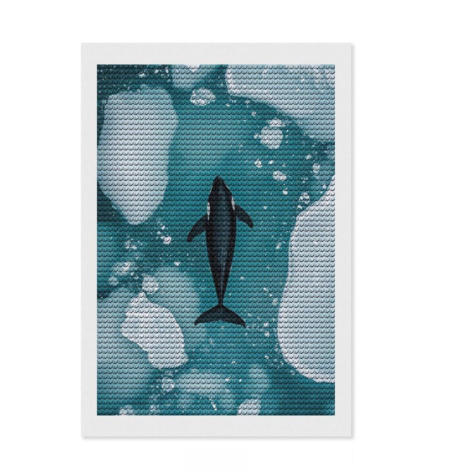 Junmoney Orca in ICY Waters Diamond Painting Set 8"x12", Printed Canvas, Finish and Display, Home Wall Decor, Gift Idea, Neat Printed Canvas