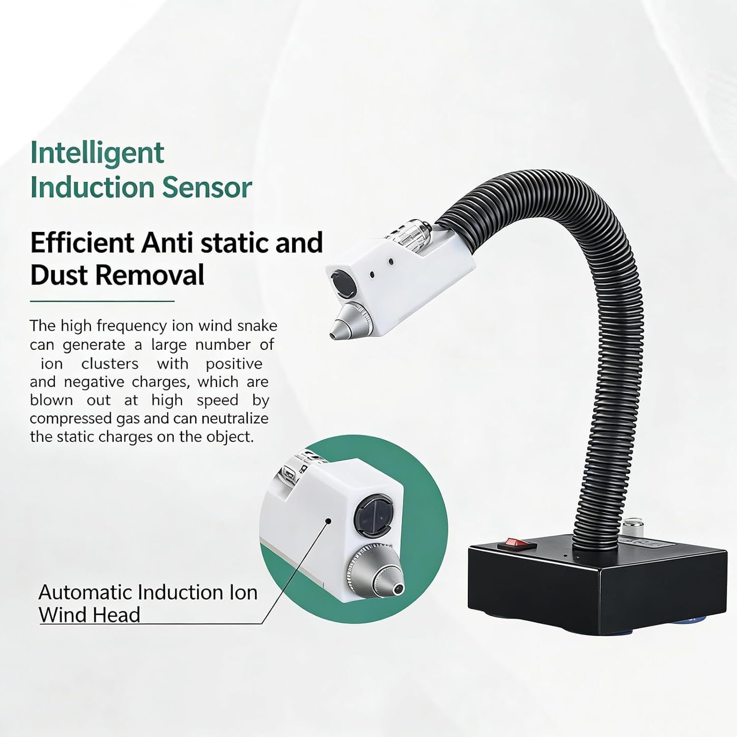 Pistola de aire ionizante antiestática, soplador de polvo con válvula de aire ajustable, rotación de 360° para limpieza industrial, ropa, impresoras UV, productos digitales