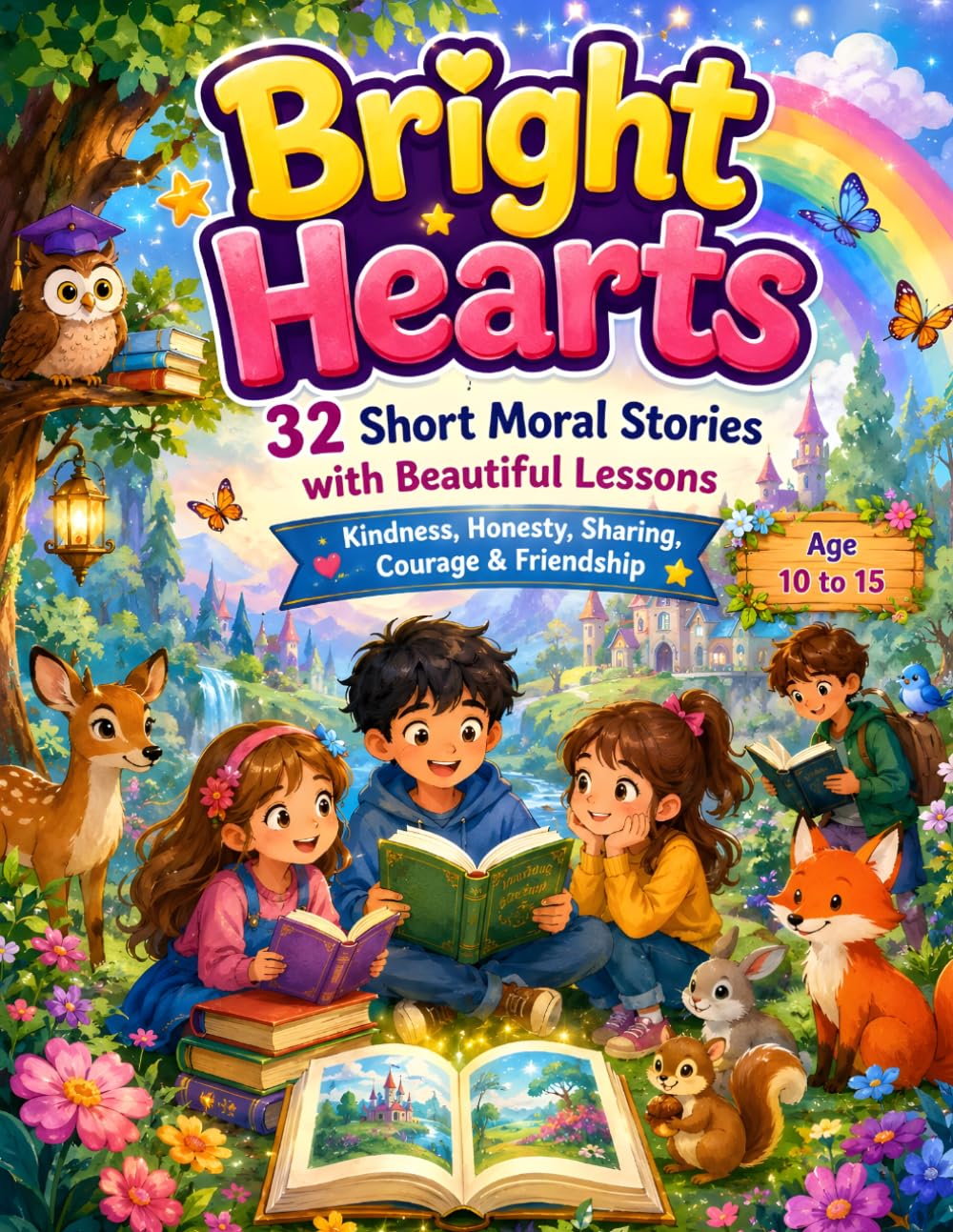 Bright Hearts: 32 Short Moral Stories with Beautiful Lessons: Kindness, Honesty, Sharing, Courage & Friendship