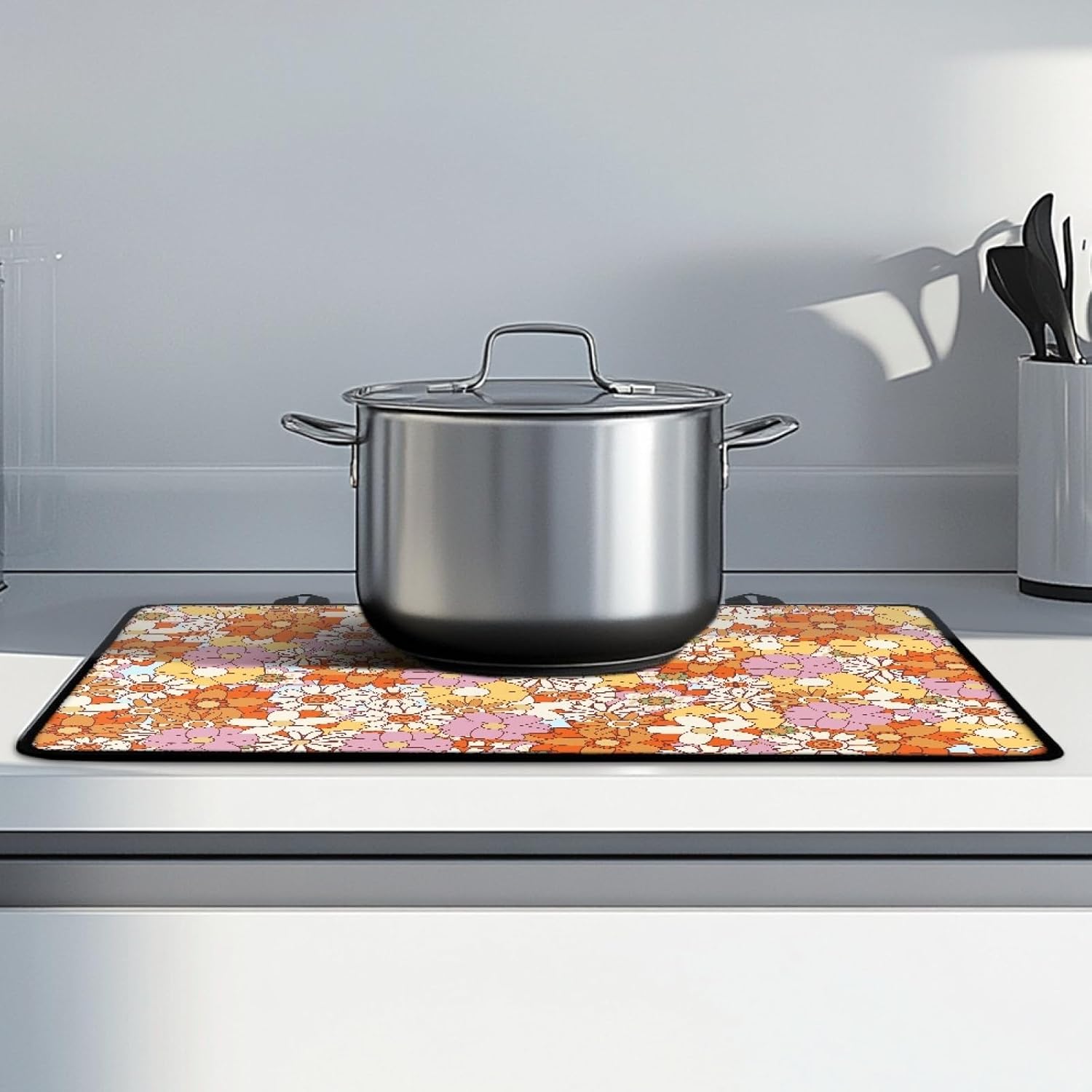 Abstract Hippie Floral Stove Cover for Electric Stove,Heat Resistant Stove Top Cover for Glass Top,Foldable Glass Stove/Cooktop Top Protector,Kitchen Accessories and Decor,29.18"x20.96"
