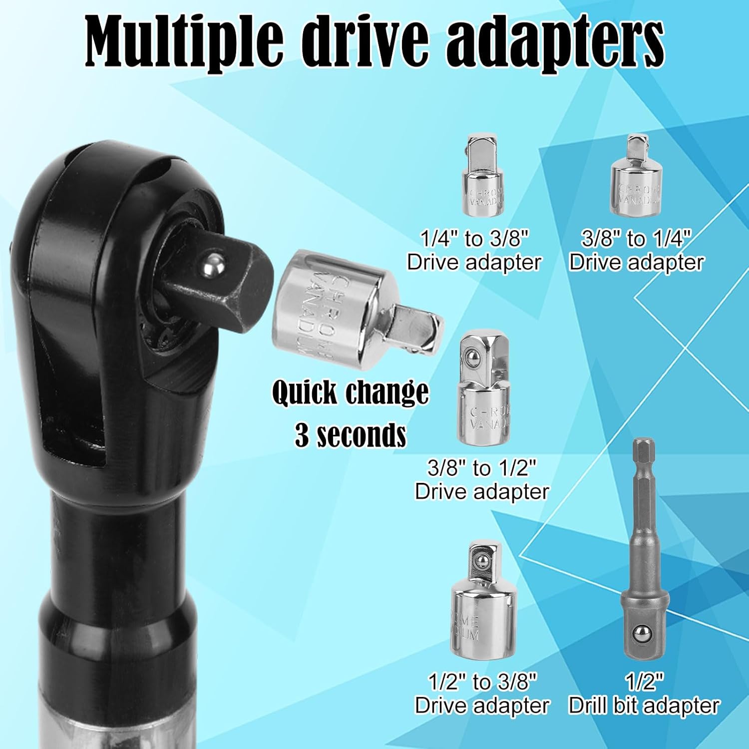 1/2" Offset Extension Wrench Set, Impact Ratchet Extender for Electric Drill with 4 Versatile Drive Adapters & One Drill Adapter for Tight Spaces