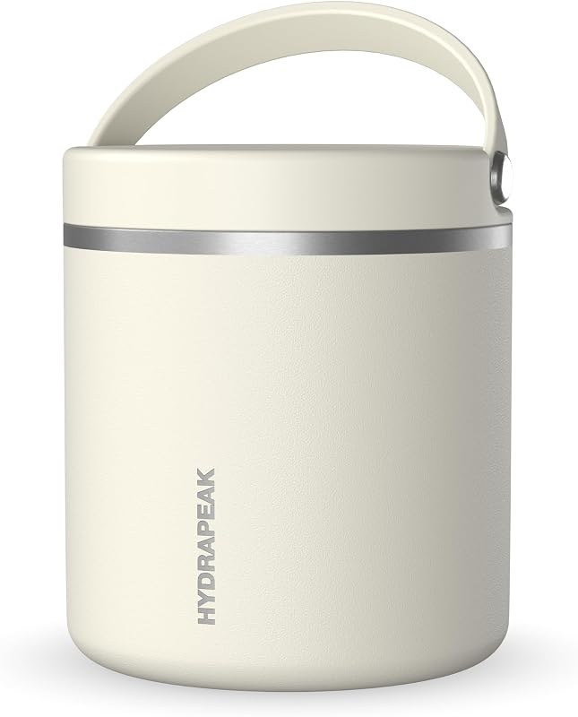 Hydrapeak Tarro de comida de acero inoxidable aislado al vacío de 25 oz para alimentos calientes y fríos, tarro de sopa de boca ancha a prueba de fugas para adultos, 10 horas de calor y 16 horas de frío (marfil)