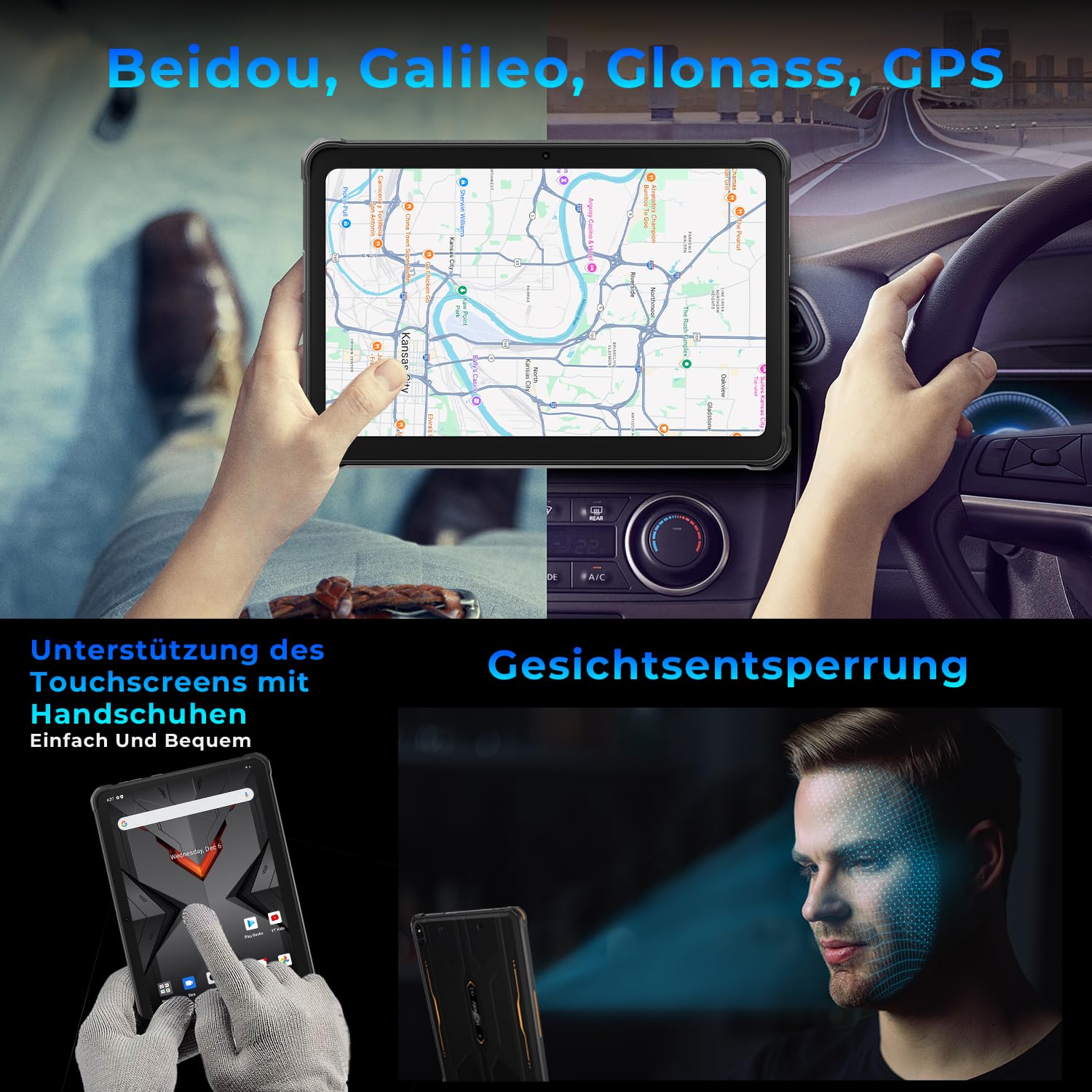HOTWAV R8 Tablet Outdoor Android 14, 10,1 Zoll Baustellen Tablet 5G WiFi | 12GB+128GB/1TB TF, HD+ 800*RGB*1200 Display, Octa-Core, 10800mAh, IP68/IP69K Wasserdicht, 4G LTE Dual SIM/Face ID/GPS/OTG
