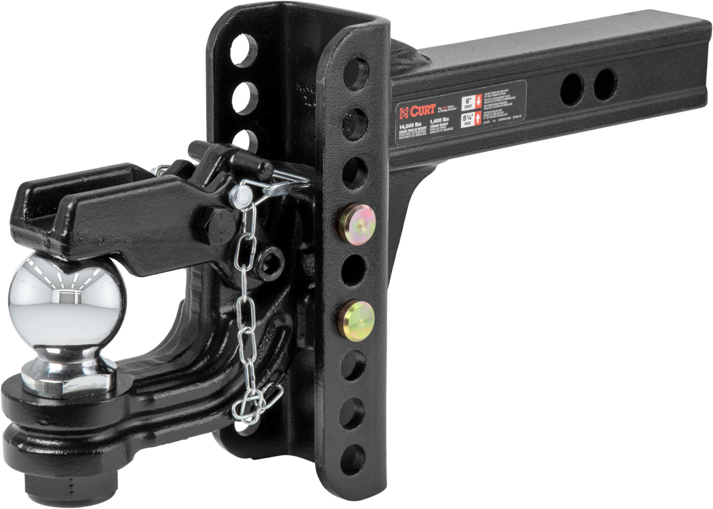 - Curt Manufacturing 45907 Adjustable Trailer Hitch Mount 2-5/16" Ball Pintle Combo (fits 2" Receiver, 13,000 Lbs. Gtw, 6" Drop, 5-1/4" Rise)