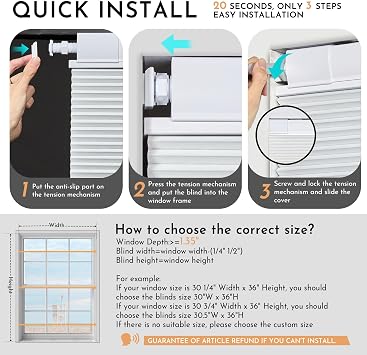 No Drill No Tools Cellular Shades for Windows, Top Down Bottom Up Honeycomb Blinds, Blackout Cordless Window Blinds for Indoor Windows, Easy to Install,Blackout-white46.5 W X 64 H