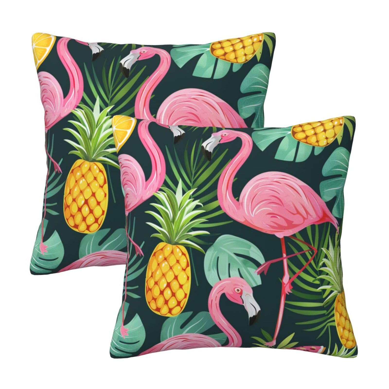 kkvhhyuo Flamingo Print Pillow Covers Set of 2, Square Decorative Cushion Covers with Hidden Zipper, Throw Pillow Cases for Living Room Sofa Bed Chair, 45x45 cm