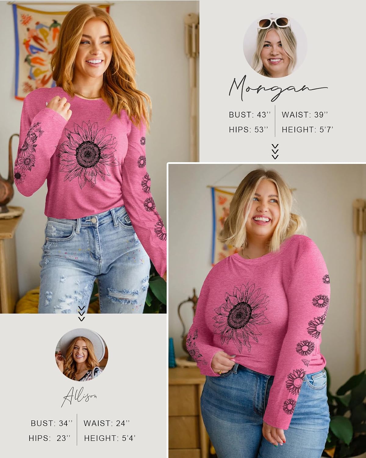 Flafens Long Sleeve T Shirts for Women - Crewneck Womens Graphic Tees Cute Cool Tshirts Teens Girls Girly