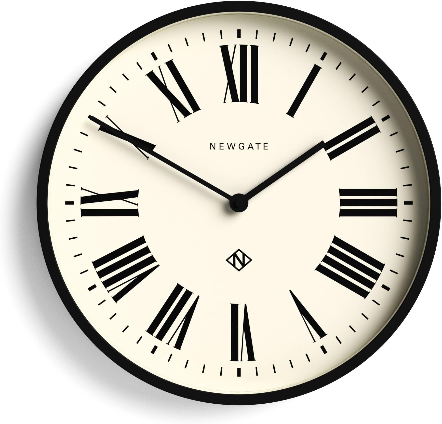 Italian wall clock | Modern round clock | 37cm | Black | Roman numerals | Ideal for kitchen, living room or office