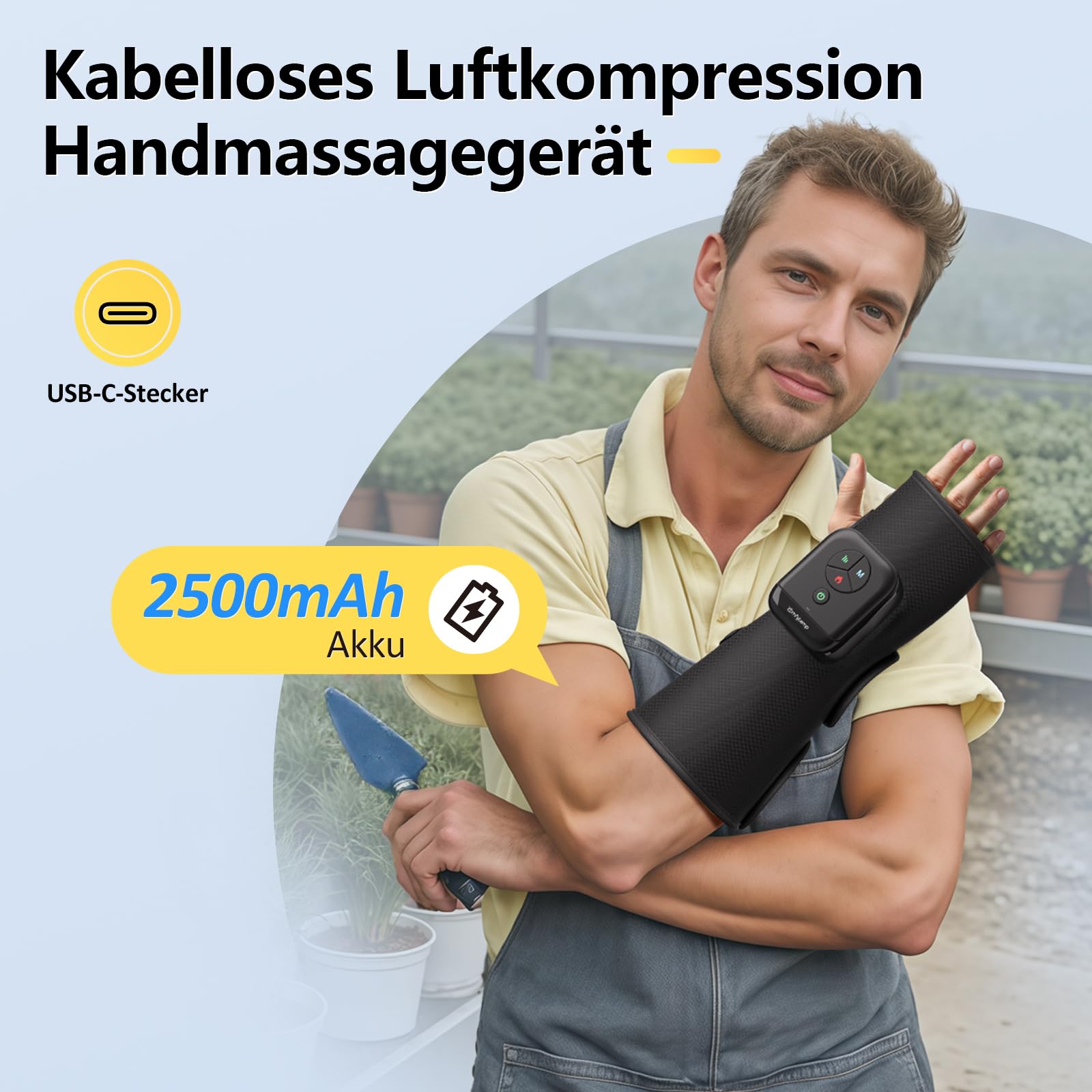 Comfytemp 3-in-1 Handmassagegerät Kabelloses Luftkompression Massage für Handfläche Handgelenk Unterarm,Heizung Massagegerät mit DIY Kontrolle per Knopfdruck und App 2500mAh Akku （1 Stück）