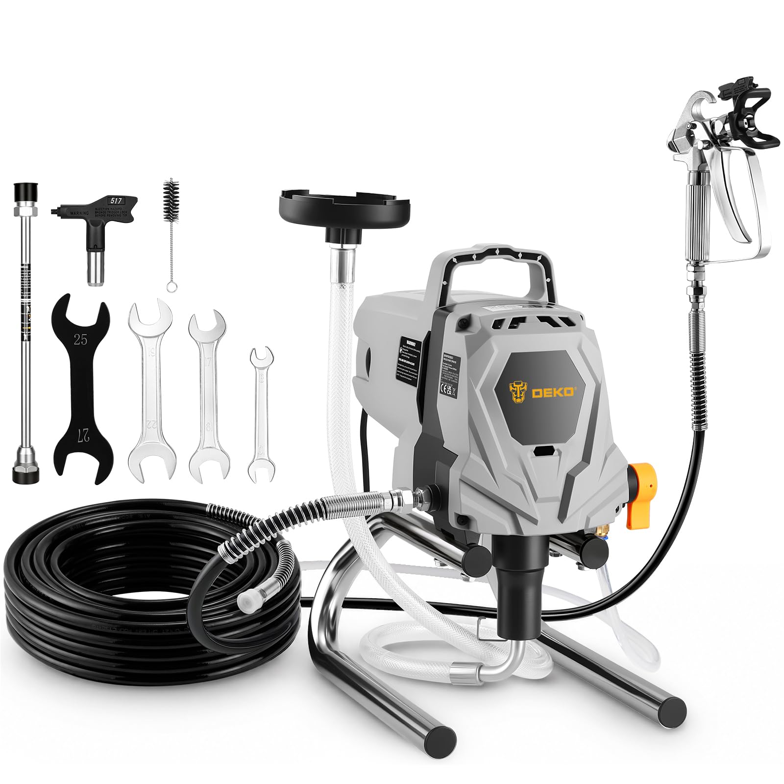 DEKOPRO 1010W Stand Airless Paint Sprayer, 3000 PSI High Power, 1.5L/min, UK Plug 230V/50Hz, with 7.5m Hose, 2 Nozzles & Extension Rod, for Walls, Ceilings, Fences, Furniture, Interior & Exterior Use