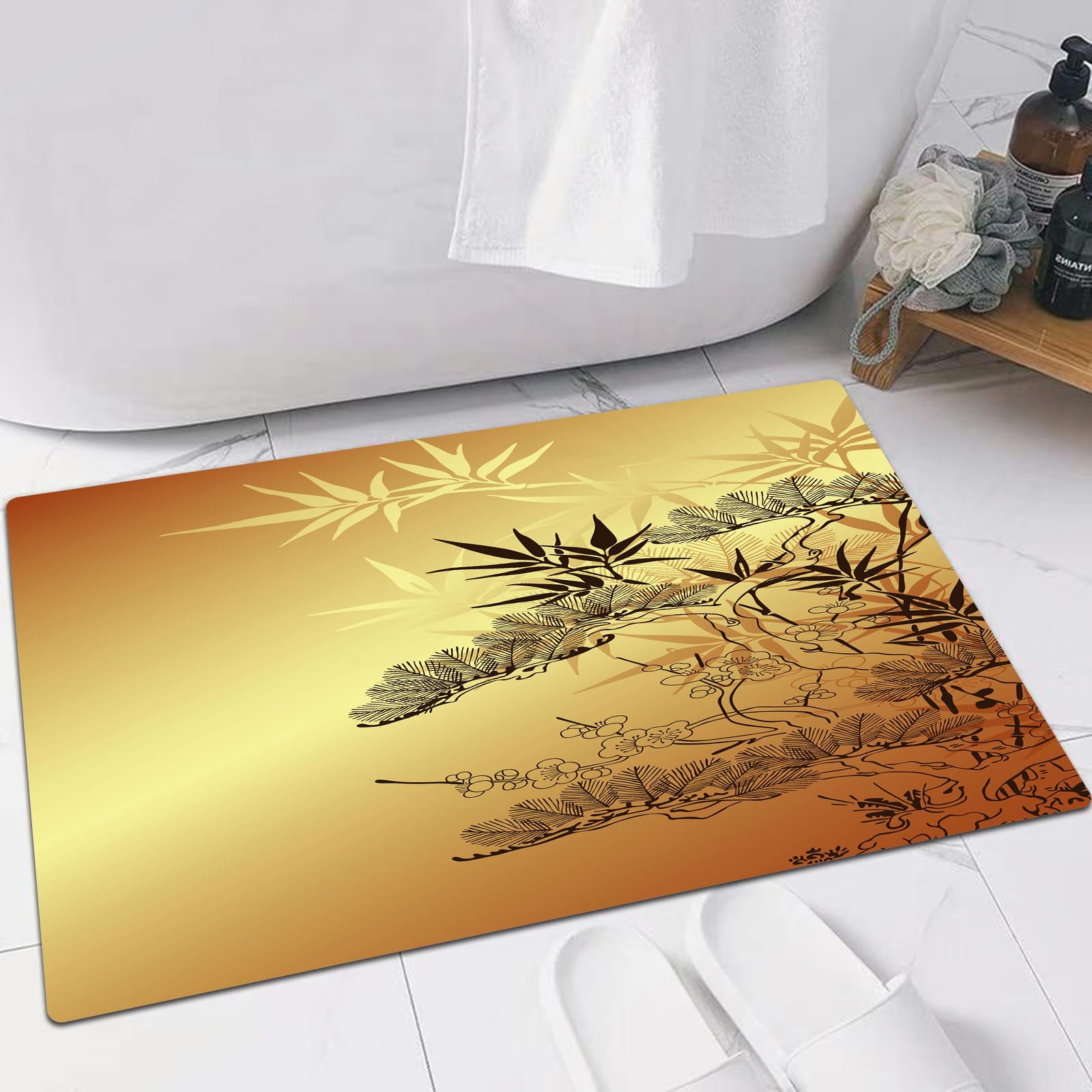 EMFSLA Bath Mat 16x24 in,japanese style tree background,Non-Slip Bathroom Mat Machine-Washable,Ultra Soft and Water Absorbent Bath Rug for Bathroom