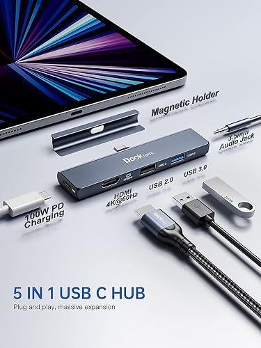 Miniatura 10 de dockteck Hub USB C 4K 60Hz, 7 en 1 USB C PD Ethernet Hub Dongle con 4K 60Hz HDMI, 1Gbps Ethernet, 100W PD, 2 USB 3.0, SDMicro SD para MacBook AirPro