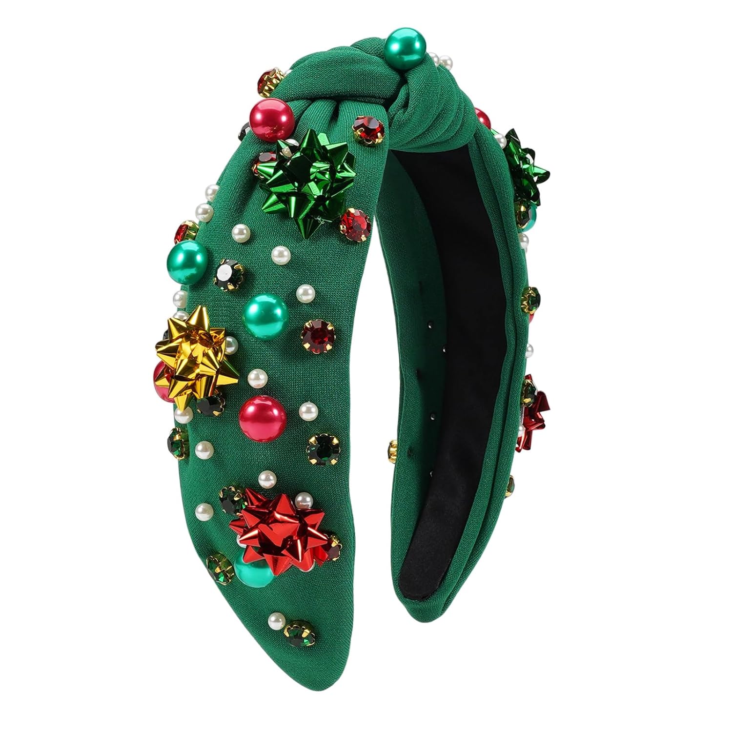 Lonext Christmas Headbands for Women Jeweled Crystal Wide Knotted Headband Xmas Holiday Hair Accessories