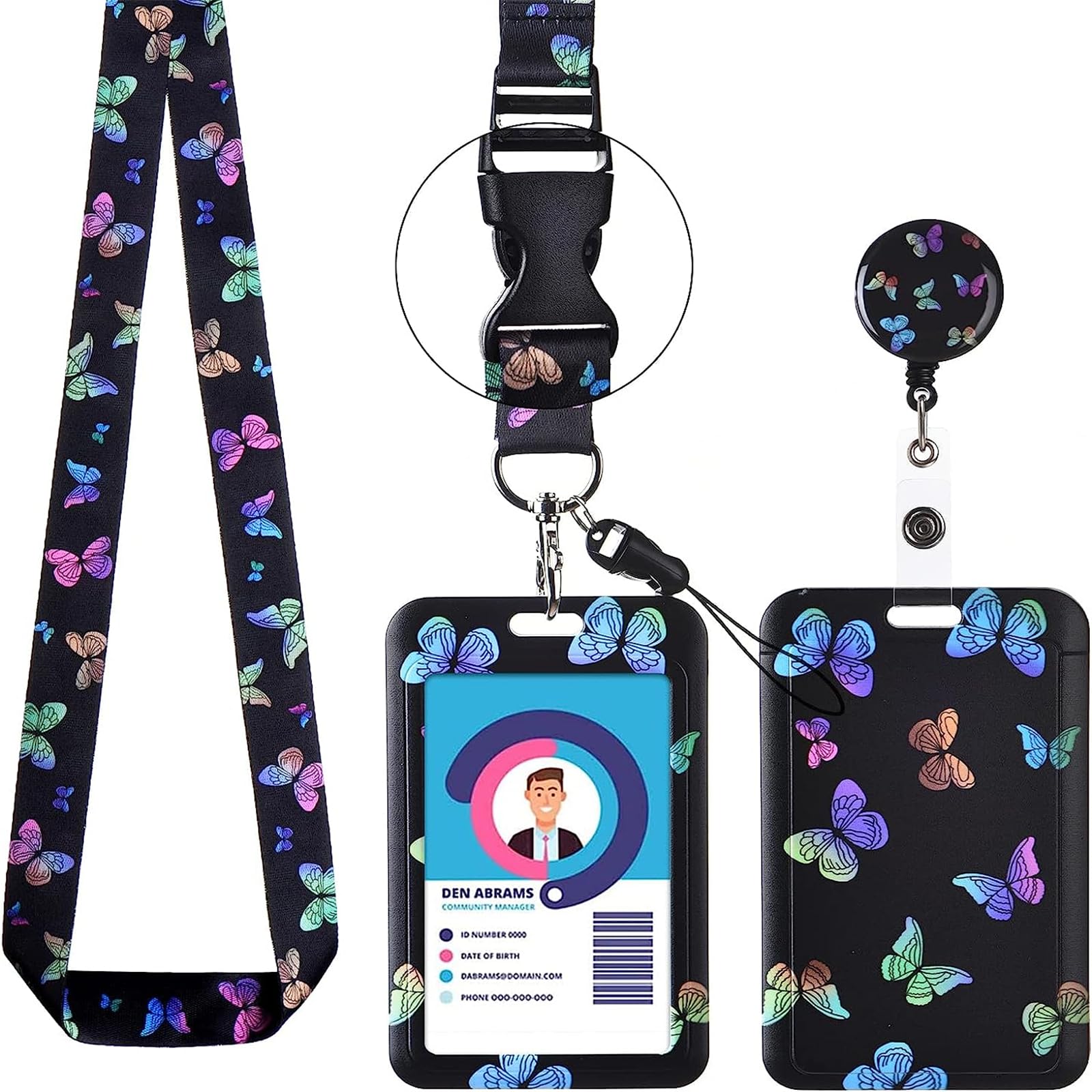 X spring Id Badge Holder with Lanyard, Waterproof Cruise Lanyard with Extra Thick Plastic Clear Badge Holders, Vertical Lanyard Id Holder, 7 X 11cm Inner Size, Set of 3 (Colour Butterfly)