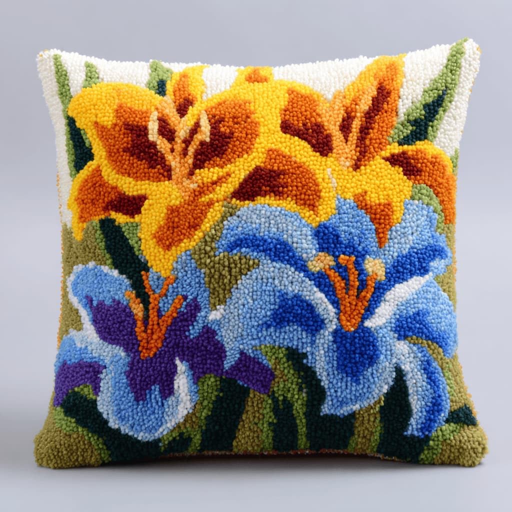 Kitquiver Latch Hook Cushion Kit,Lily DIY Throw Pillow Cover 43X43Cm