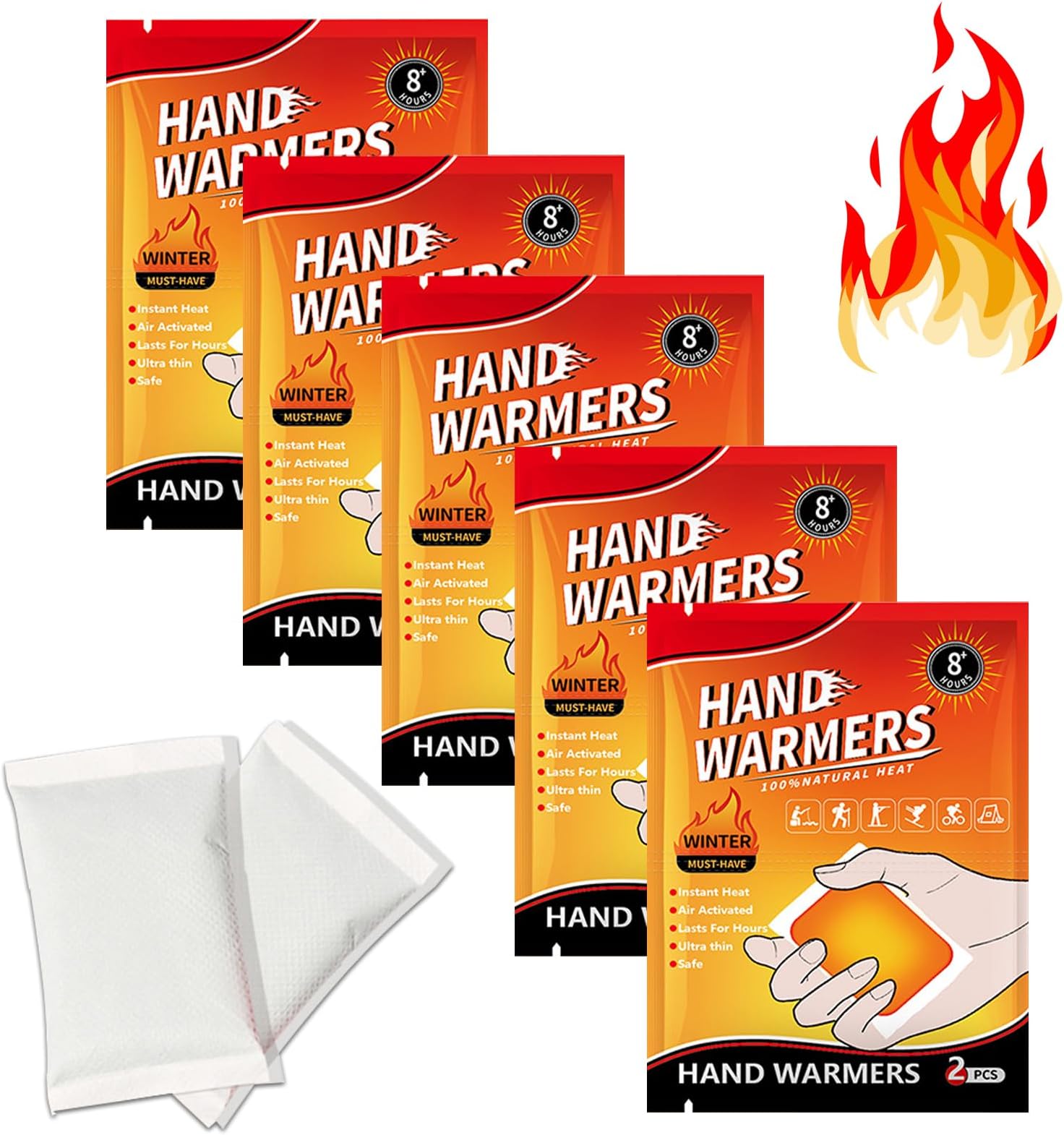 Hand Warmer Value Pack (10 Pcs), Disposable Hand Warmers, 8 Hours Heating, Super Long Lasting - Natural - Air Activated, for Body, Hands & Toes - Odorless Hot Hand Warmer for Winter Outdoor Activities