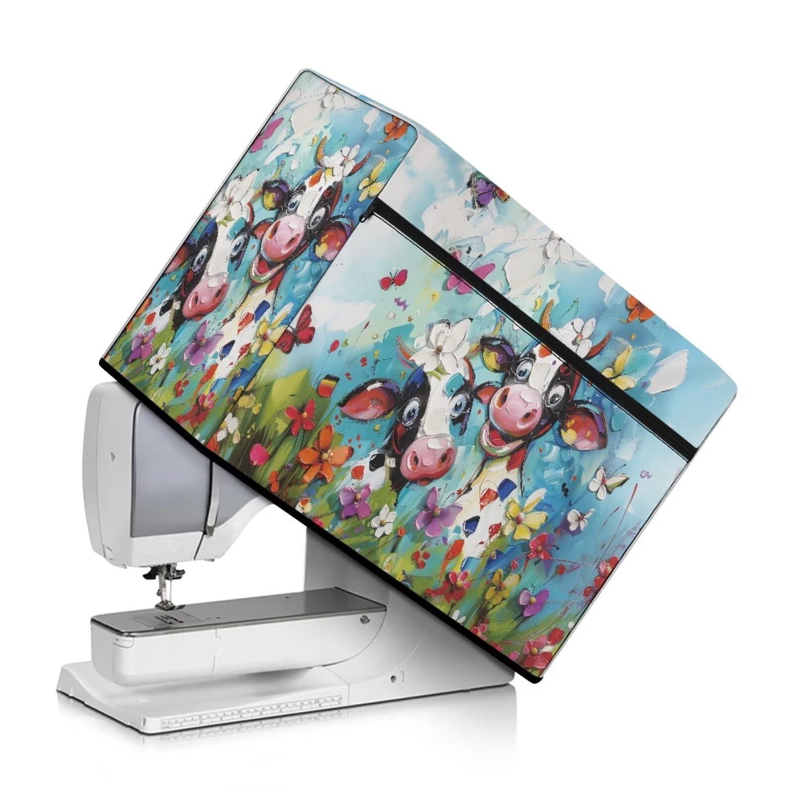 Kathyboom Women's Cow Floral Sewing Machine Cover With Convenient Pockets Sewing Accessories,Anti Dust Covers Compatible With Most Standard Sewing Machine
