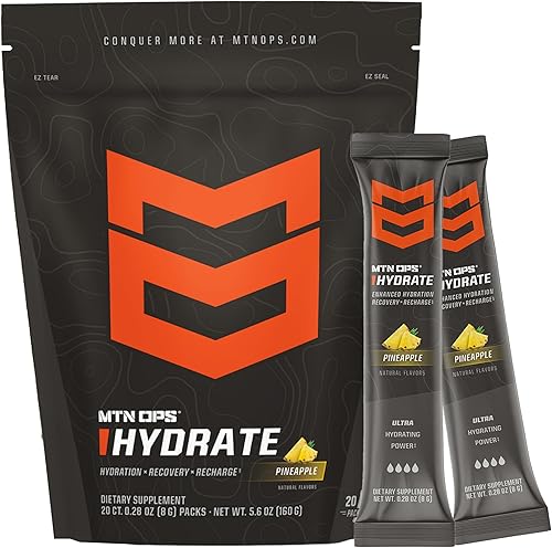Miniatura 18 de MTN OPS Hydrate Electrolytes - Mezcla de bebida en polvo, endulzada naturalmente con fruta del monje, sin gluten, 20 paquetes de electrolitos
