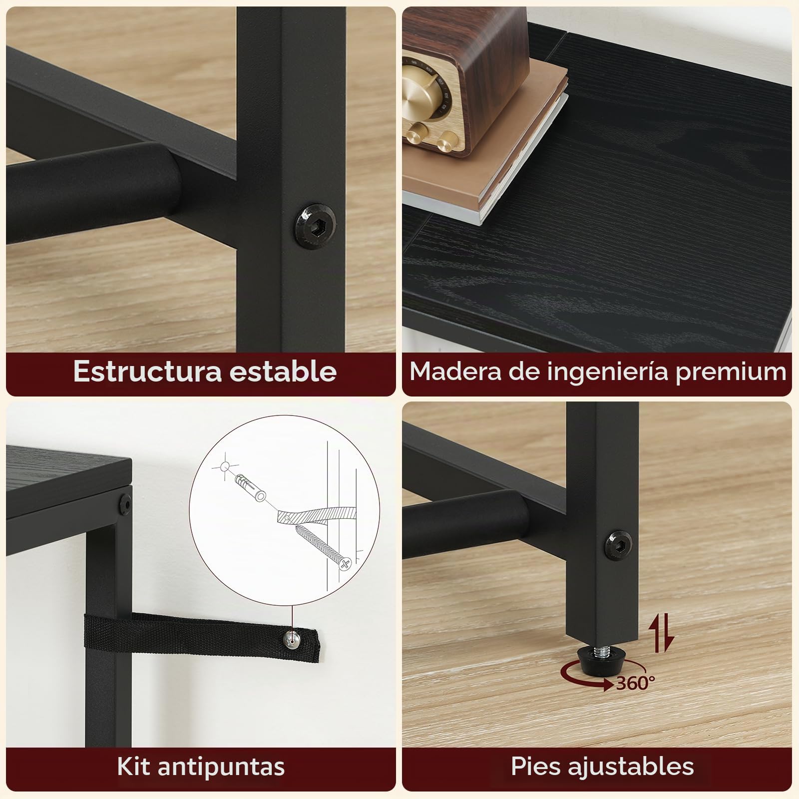 MAHANCRIS Soporte de Guitarra, Estantería para 7 Guitarras de Dos Niveles, para Guitarra Acústica, Guitarra Eléctrica, Bajo, Ukelele, Banjo, Revestimiento Protector de EVA, Negro AGSHB6701