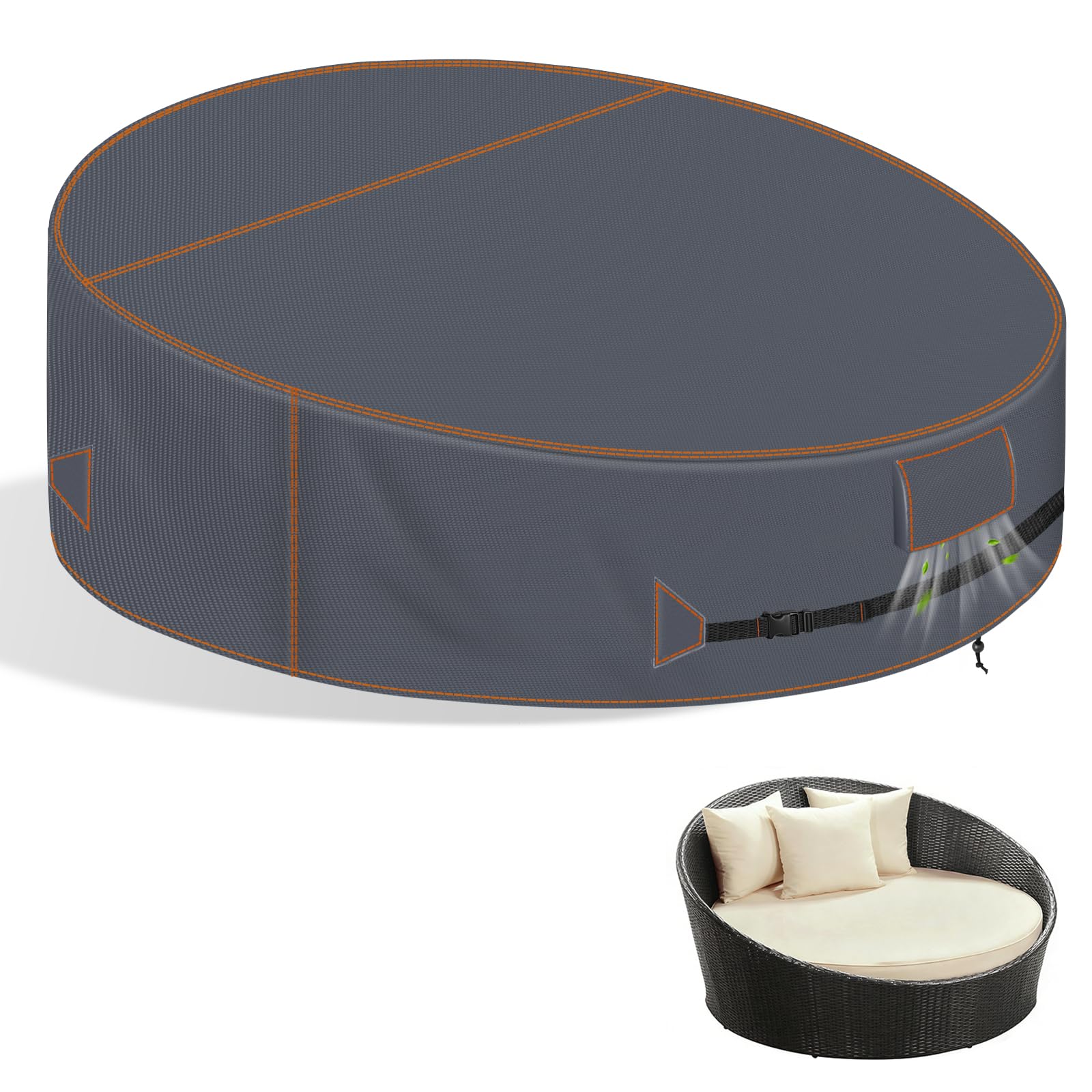 Rund Sonneninsel Abdeckung, 190x90/50cm Sonneninsel Abdeckhaube, 420D Oxford Schutzhülle Gartenliege Wasserdicht, UV-Schutz vor Ausbleichen, Reißfest, Grau