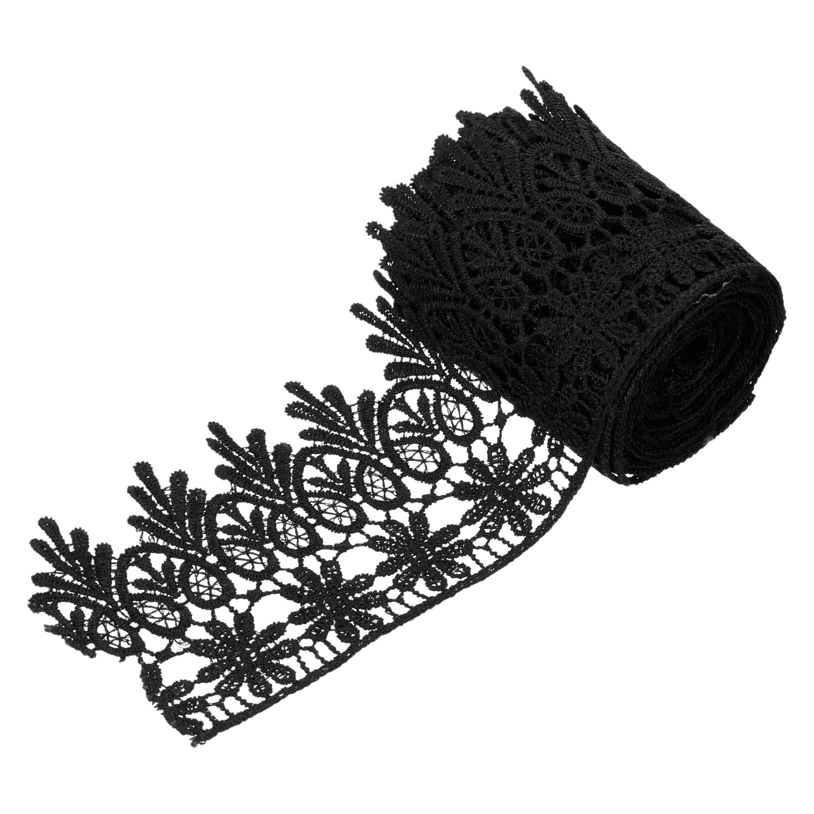 sourcing map 3 Inch Wide 3 Yard Lace Ribbon Floral Pattern Black Embroidered Edge Lace Trim Ribbons for Sewing Making, DIY Crafts, Gift Wrapping, Wedding Decor — image 1