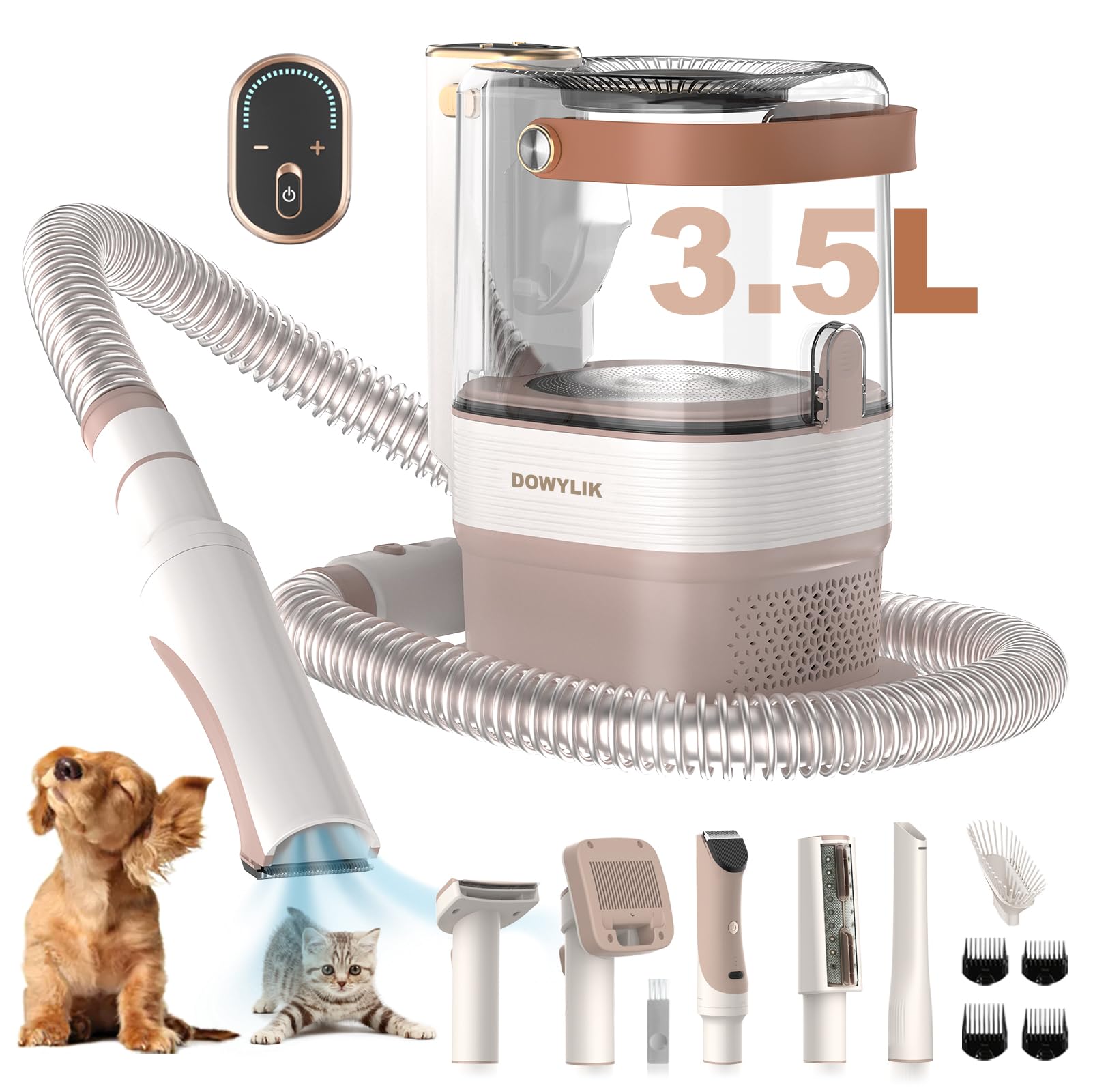 DOWYLIK Pro Pet Grooming Vacuum, 3.5L Dog Grooming Vacuum for Shedding, 15Kpa Low Noice Pet Vacuum Suction 99% Pet Hair, 5 Pet Grooming Tools and 2 Nozzles