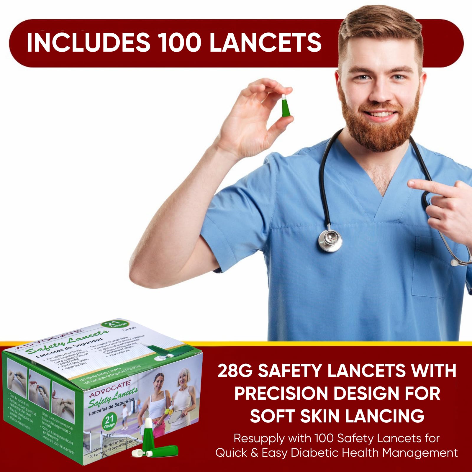 Blood Lancets - 100 Count, Retractable -5