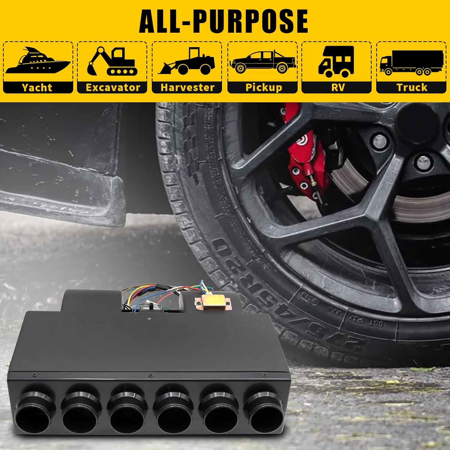 A/C 12V Air Conditioning Evaporator Assembly Unit, Heating & Cooling Evaporator, Under-Dash A/C Heating Cooling Unit with 4 Vents for Car Truck, hxcavators, harvesters, RV