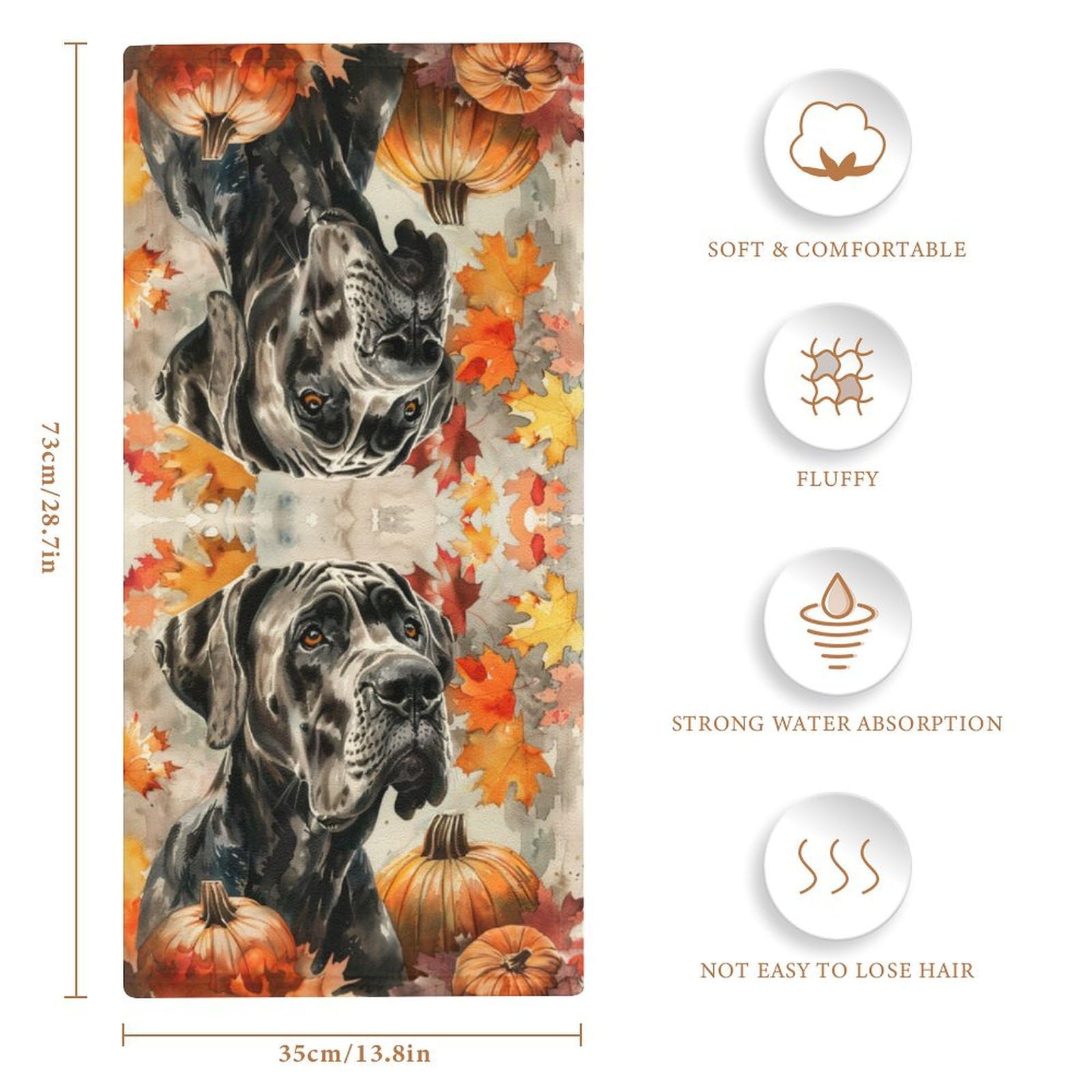 MoBlinko Autumn Dog Bathroom Hand Towels Great Dane Dog Pumpkins Absorbent Yoga Gym Face Towels Soft Fingertip Towel for Kitchen Hotel Home Decor 14 X 28 in