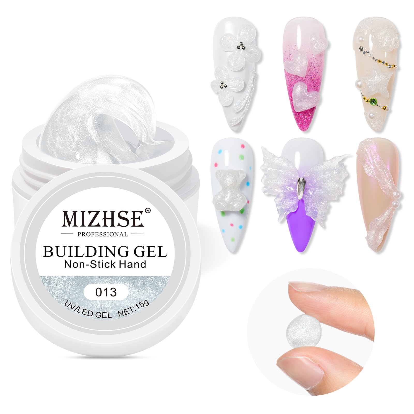MIZHSE Builder żel do paznokci - żel 3D Nail Art, biały żel budujący do paznokci żelowych, rzeźba twardy żel do stylizacji paznokci 3D, biały, 15 g