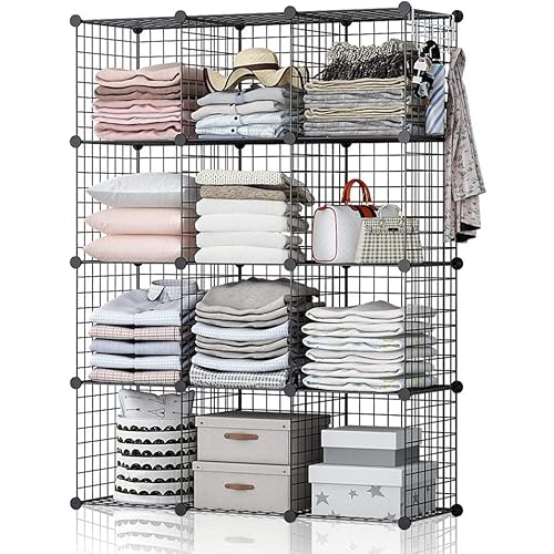 YOZO Wire Cube Storage Metal Closet Wardrobe Room Organizaion armoire Pantry Cabinet Book Shelf Organizer Rack MultiFuncation Cubby Shelving Unit, 12 Cubes, Black