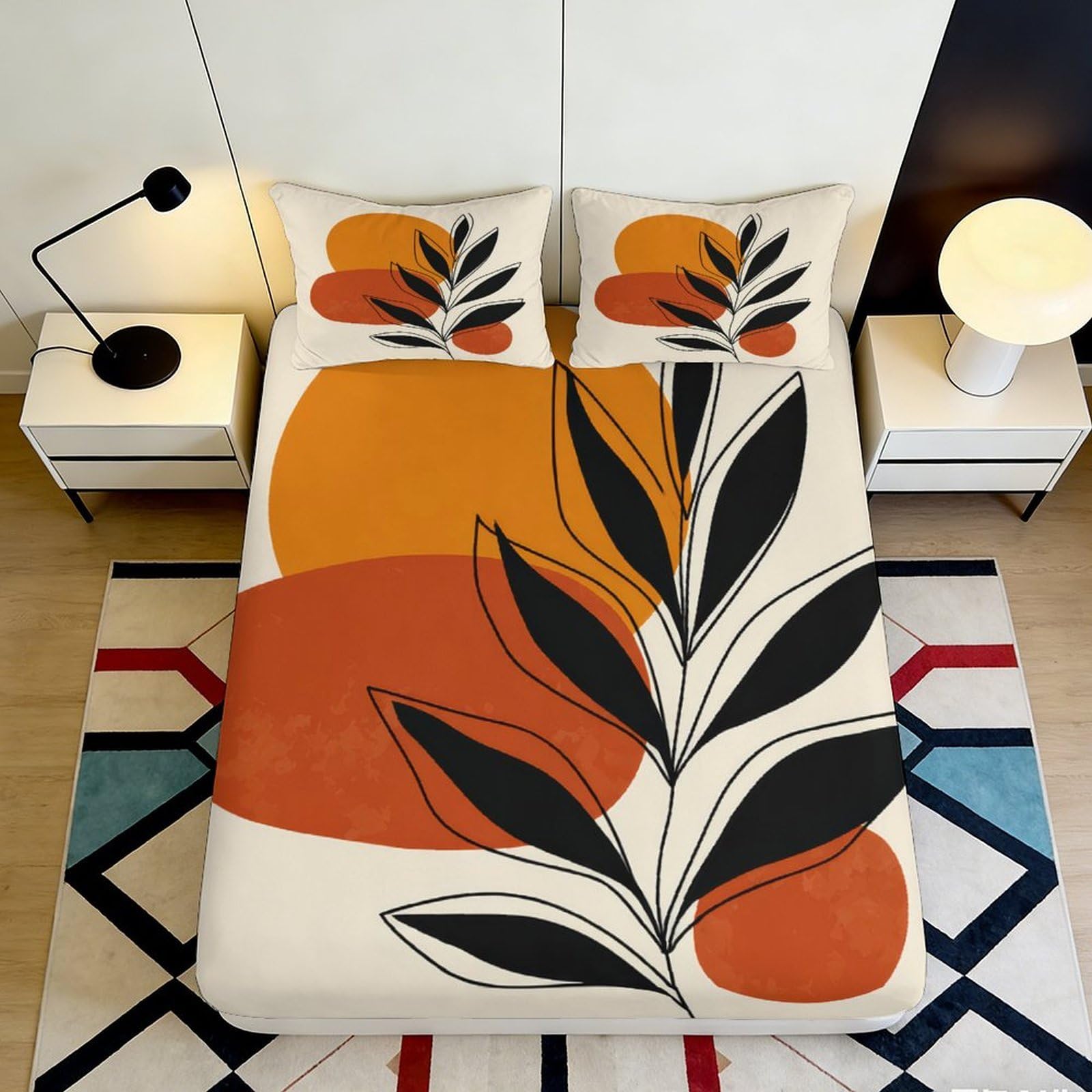 Jqzkxnhpbr Style-5 3D Printed Abstract Leaf Fitted Sheet Microfiber Rust Orange Art Mattress Cover For Bedroom Guest Room Dorm Decor Protection 90X200x25cm