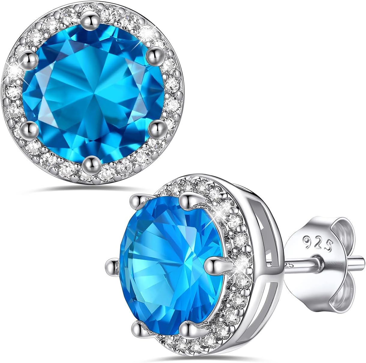 Bestyle Authentic 925 Sterling Silver 2 Carat Birthstone Earrings for Women, More Sparkle Heart/Round Solitaire Diamond Studs Earrings, Great Birthday/Christmas/Anniversary Jewelry for Wife Mother