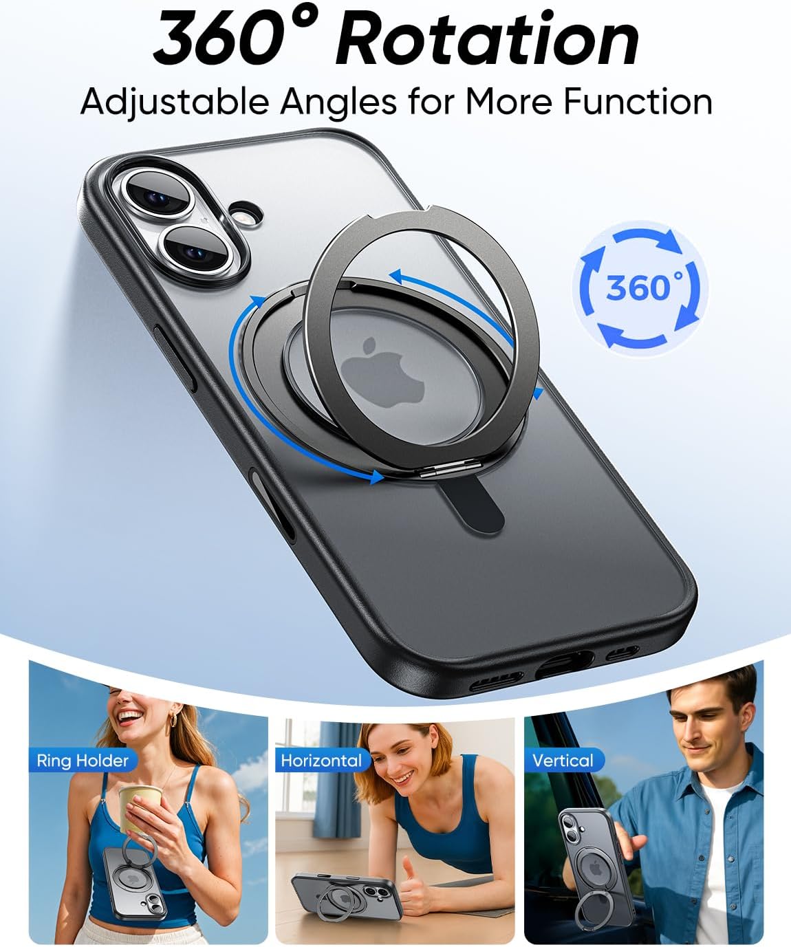 MAGIC JOHN 360° Rotatable Magnetic Invisible Stand for iPhone 17 Case [Camera Control Button] [Compatible with MagSafe] 16FT Shockof for iPhone 17 Case with Kickstand, Black