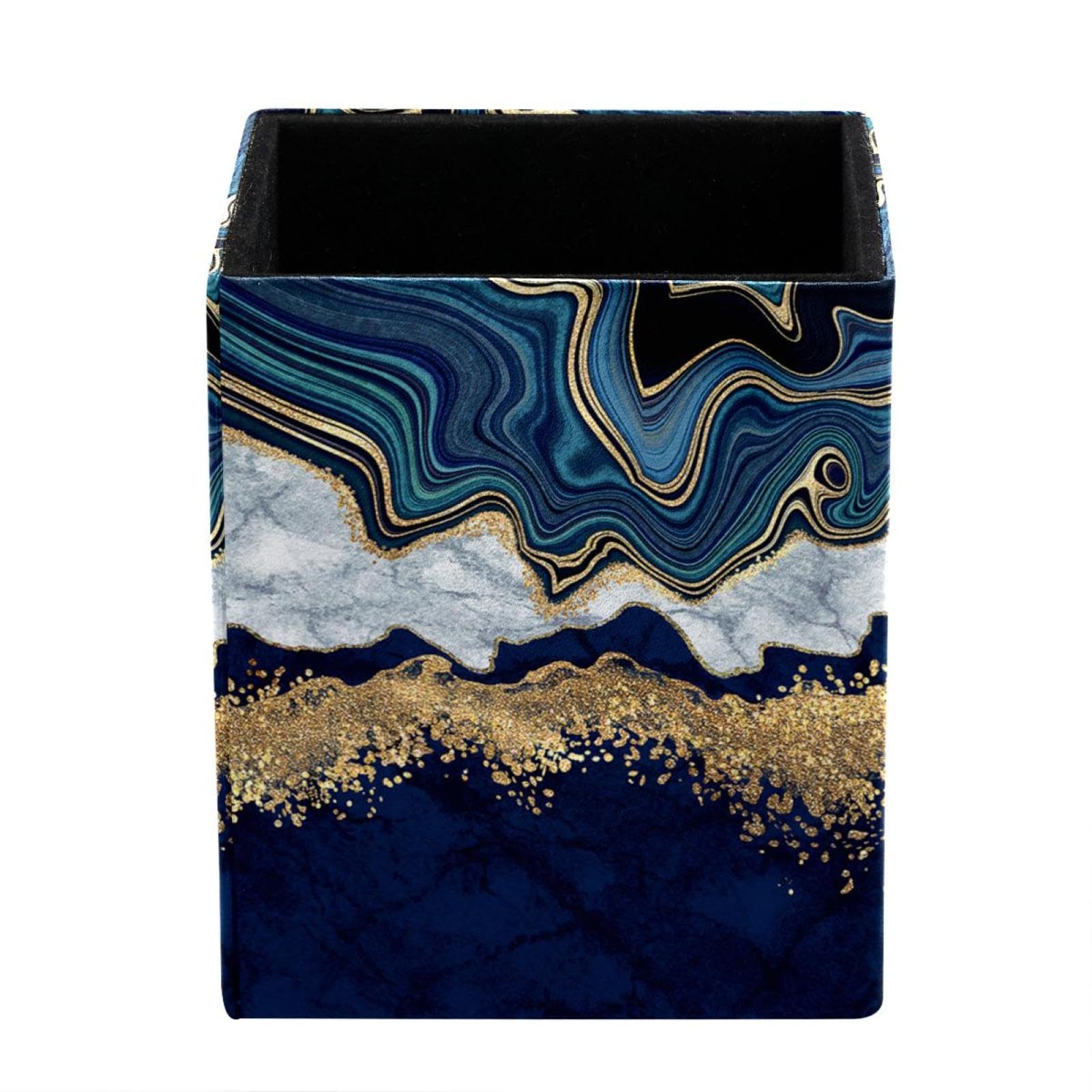 FWJZDSP Pen Pencil Holder, Black Granite White Marble Makeup Brush Holder Cup Storage Office Desktop Desk Table Stationery Organizer