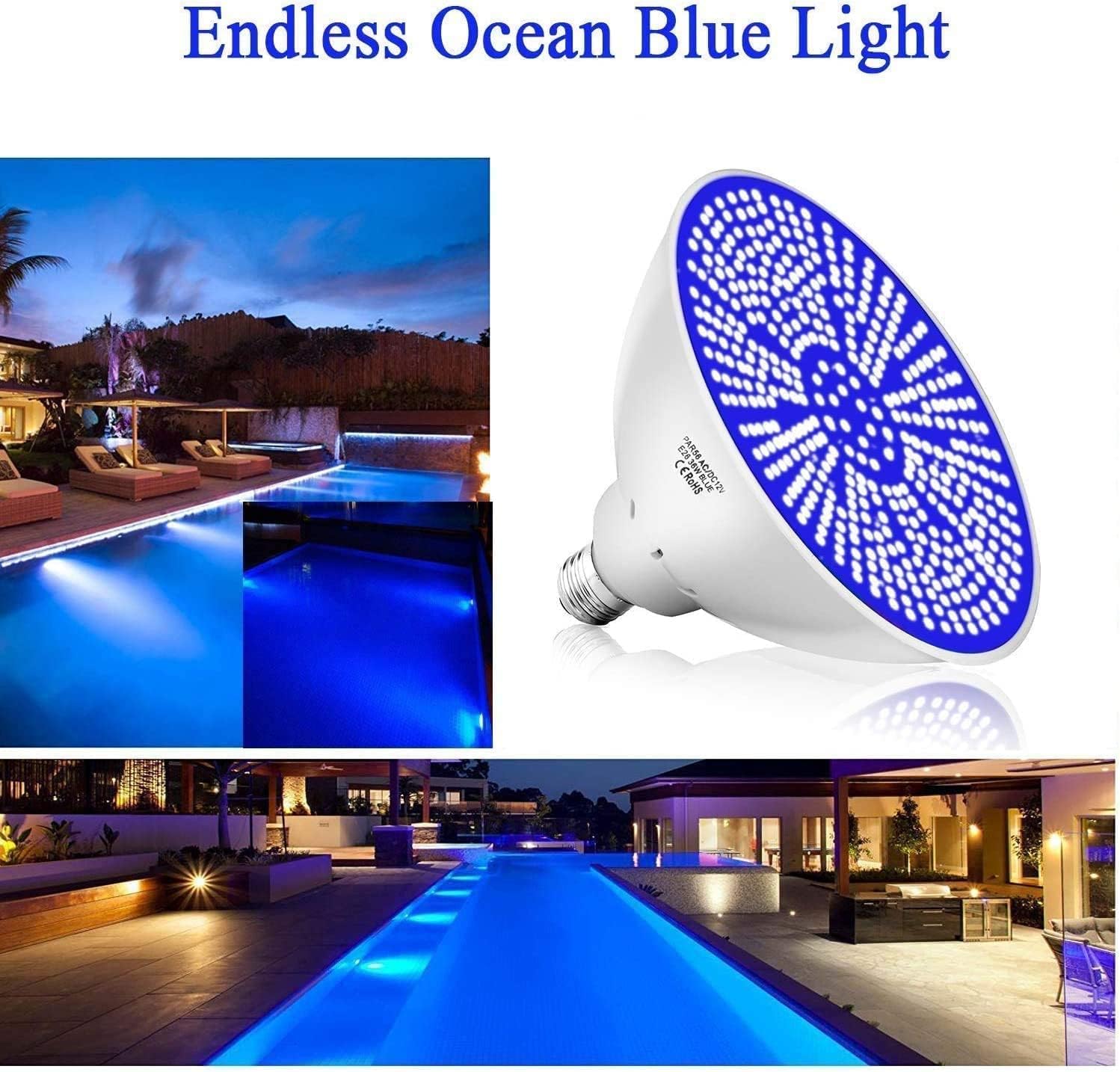 Blue Pool Led Light Bulb for Inground Pool 120V 40W Underwater Swimming Pool Replacement Light Bulb for Pentair & Hayward Hot Tub Fixture Up to 300-600W Traditional Bulb E26 Base