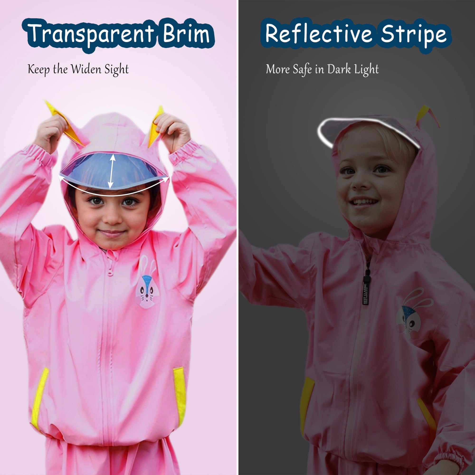 Tuta Impermeabile Bambino Bambina con Cappuccio Traspirante Leggero Antipioggia Giacca & Pantaloni Impermeabili con Riflettente e Animalier Pioggia Cappotto per Ragazze Ragazzi 2-7 anni