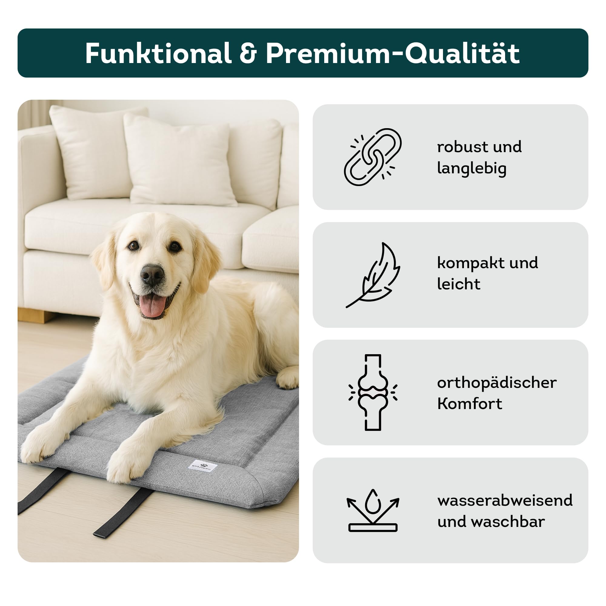 Hundedecke für Unterwegs, 110 x 80cm – Waschbar, Orthopädisch, Wasserdicht – Hochwertiges Design – Hundedecke Outdoor, Hundematte Auto (Grau, Größe XL)